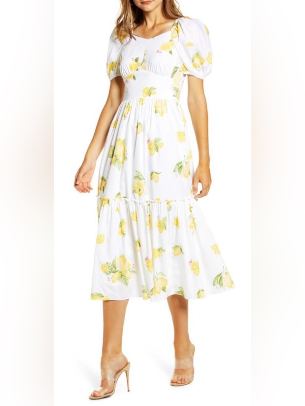 Rachel Parcell White Midi Skirt with Yellow Lemon Print